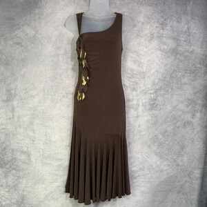 Vtg y2k Joseph Ribkoff chocolate Brown Drop Waist Asymetrical Dress sz 6 fairy